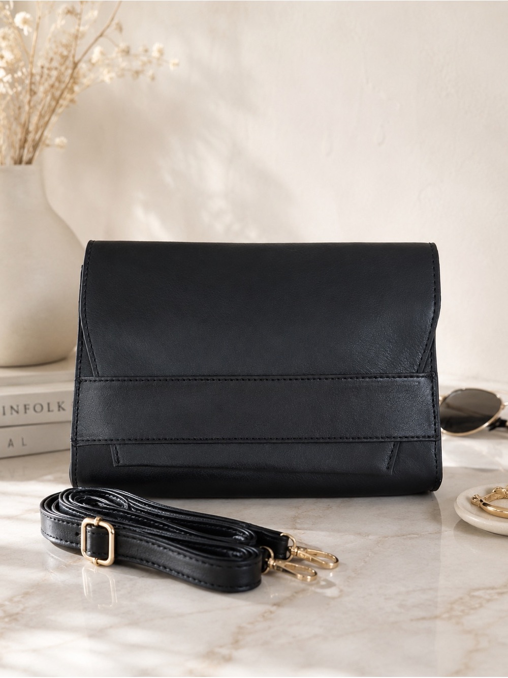 Black Clutch with Detachable Strap